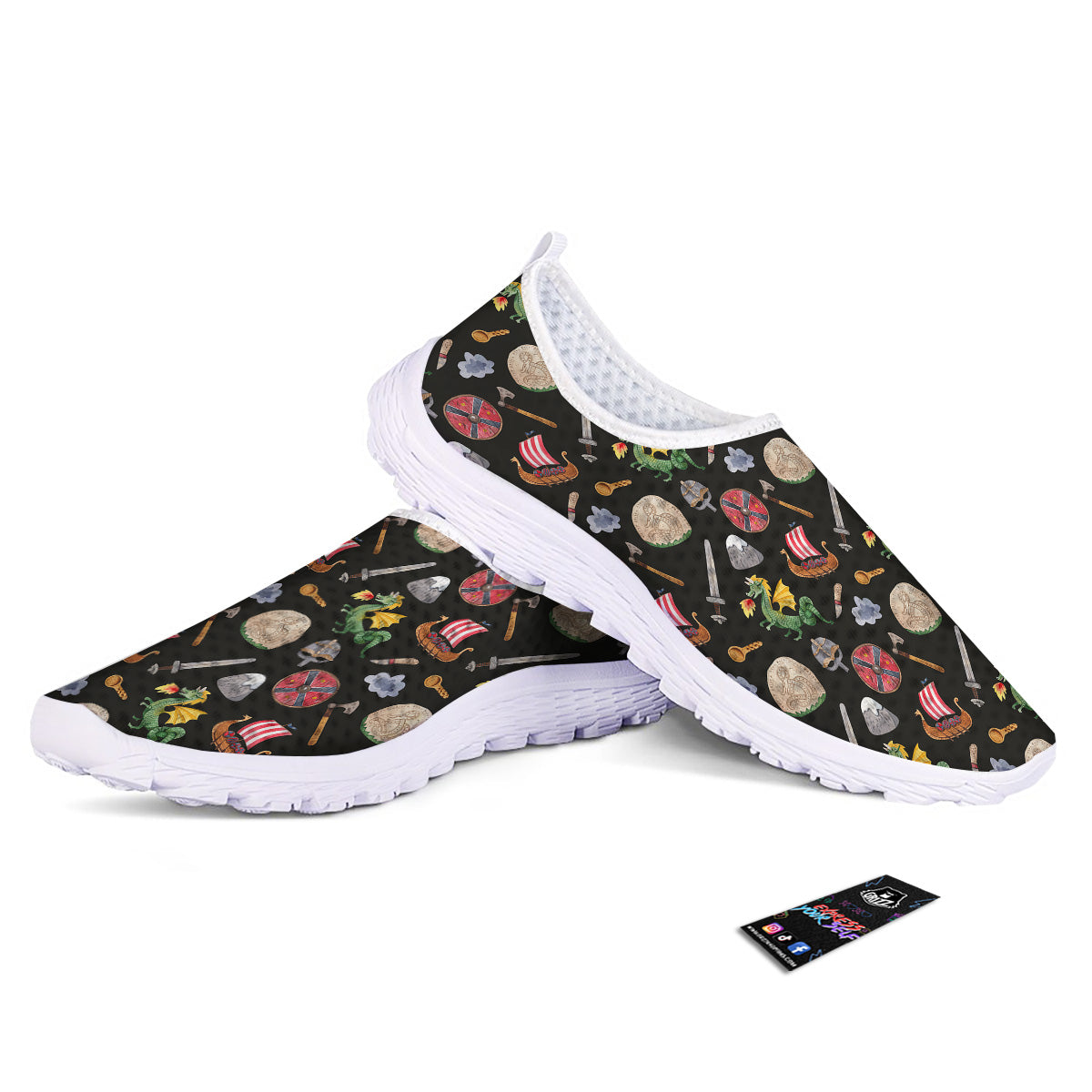 Vikings Watercolor Cartoon Style Print Pattern Nurse Shoes-grizzshop