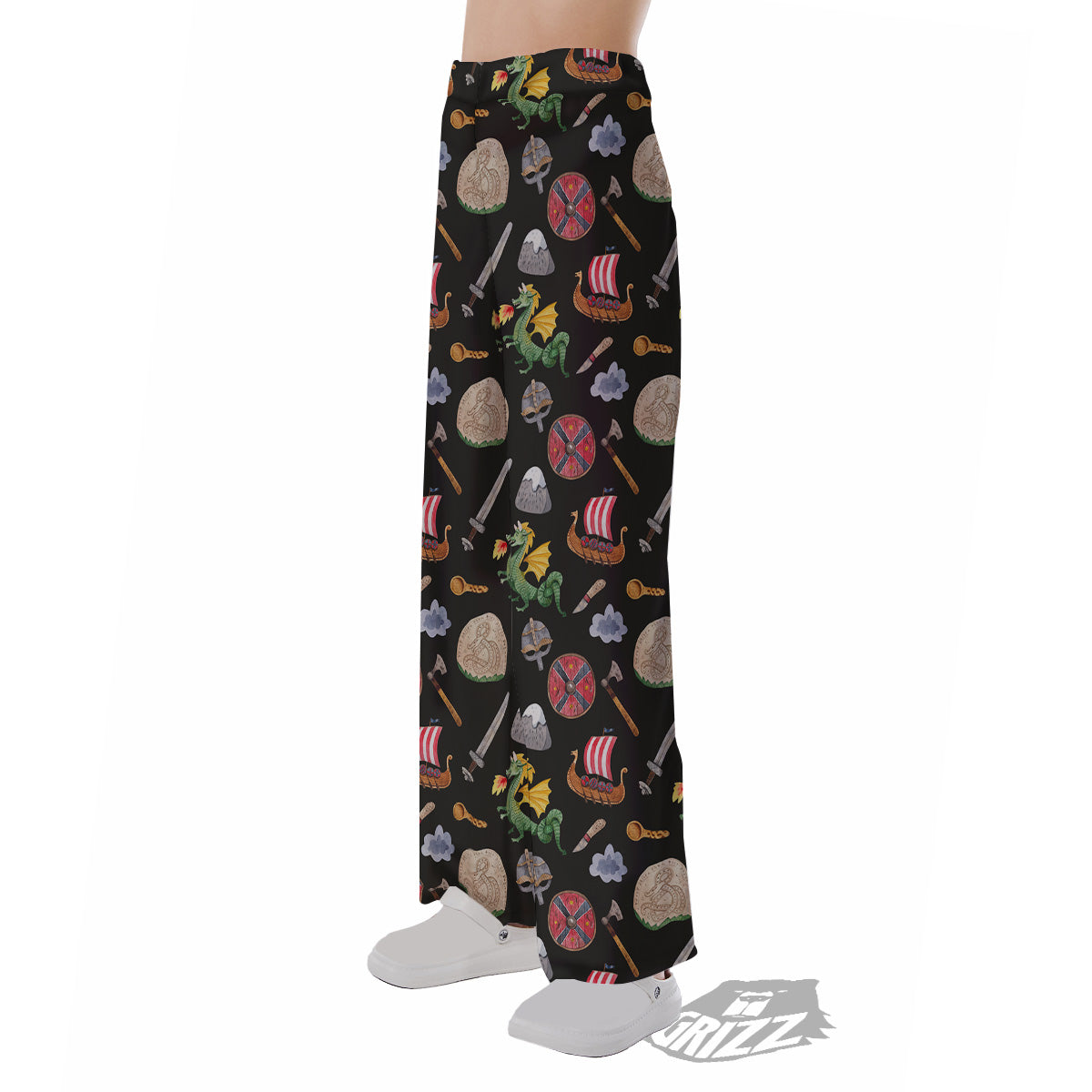 Vikings Watercolor Cartoon Style Print Pattern Pajama Pants-grizzshop