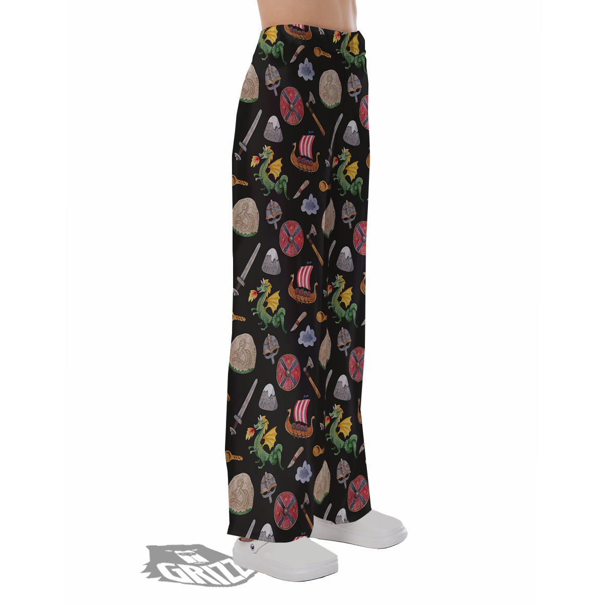 Vikings Watercolor Cartoon Style Print Pattern Pajama Pants-grizzshop