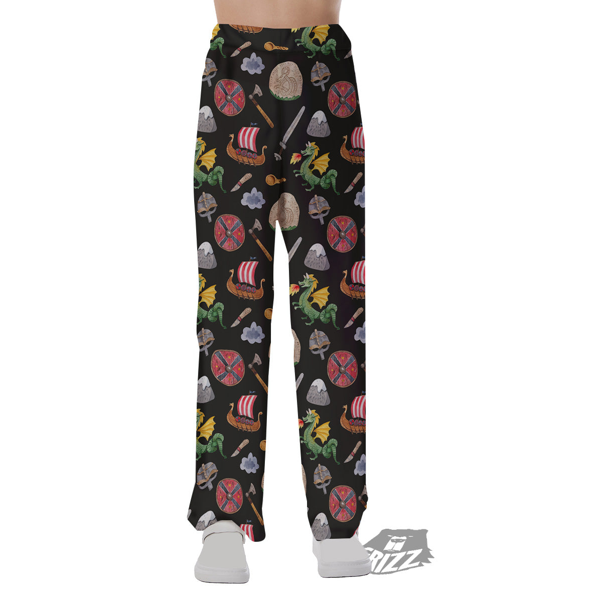 Vikings Watercolor Cartoon Style Print Pattern Pajama Pants-grizzshop