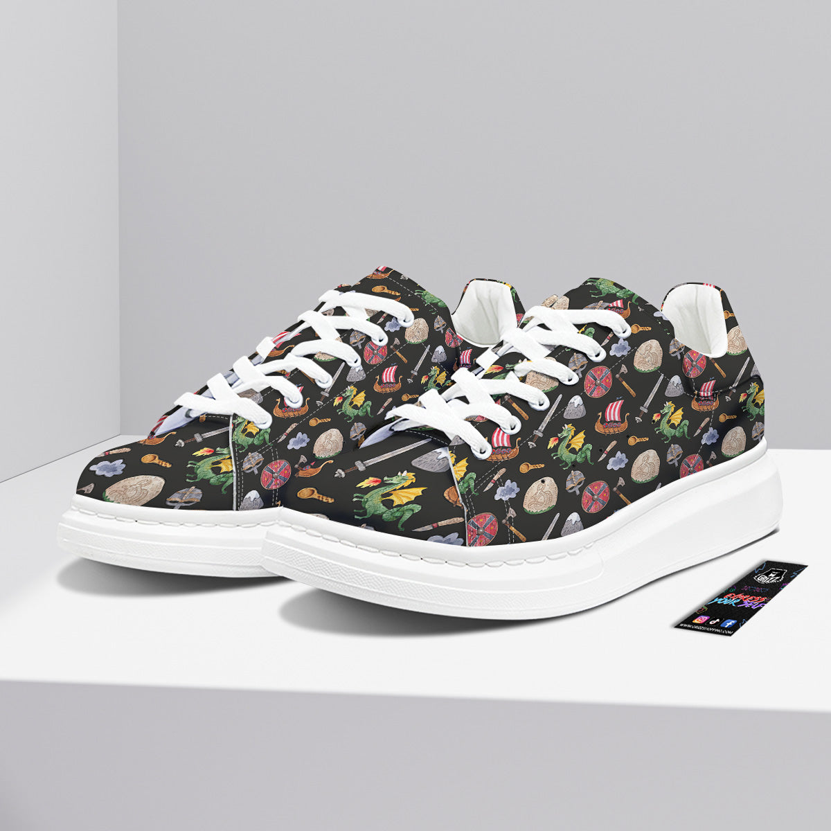 Vikings Watercolor Cartoon Style Print Pattern Platform Shoes-grizzshop