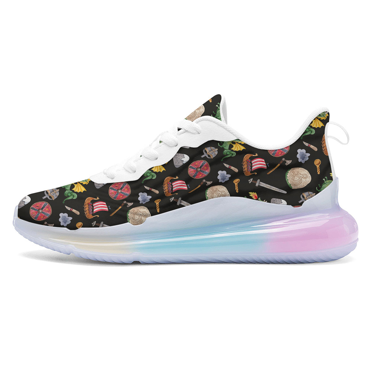 Vikings Watercolor Cartoon Style Print Pattern Running Sneakers-grizzshop