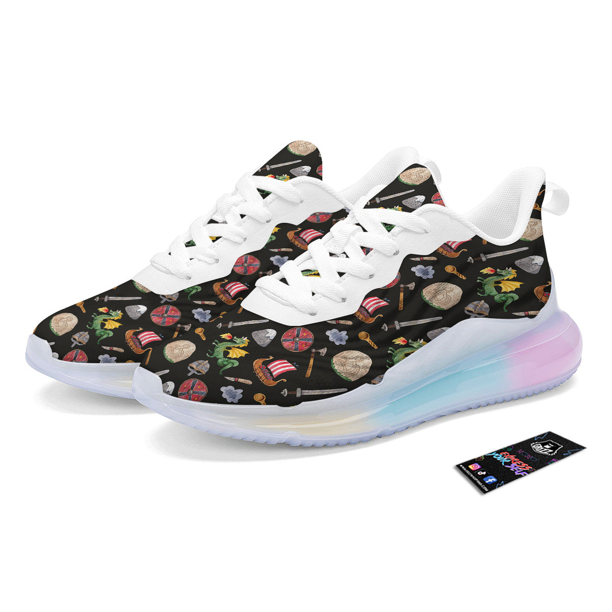 Vikings Watercolor Cartoon Style Print Pattern Running Sneakers-grizzshop