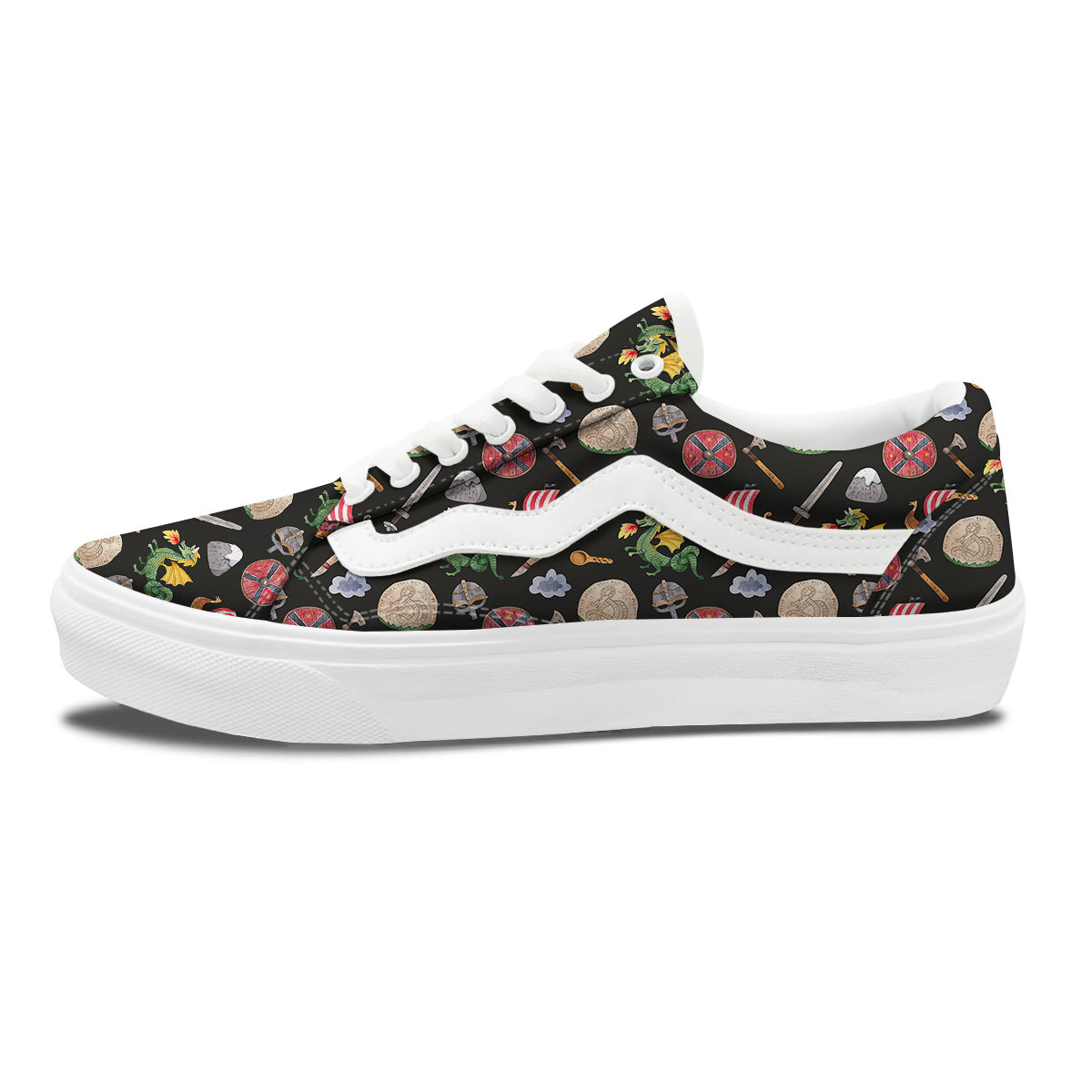 Vikings Watercolor Cartoon Style Print Pattern Skate Shoes-grizzshop