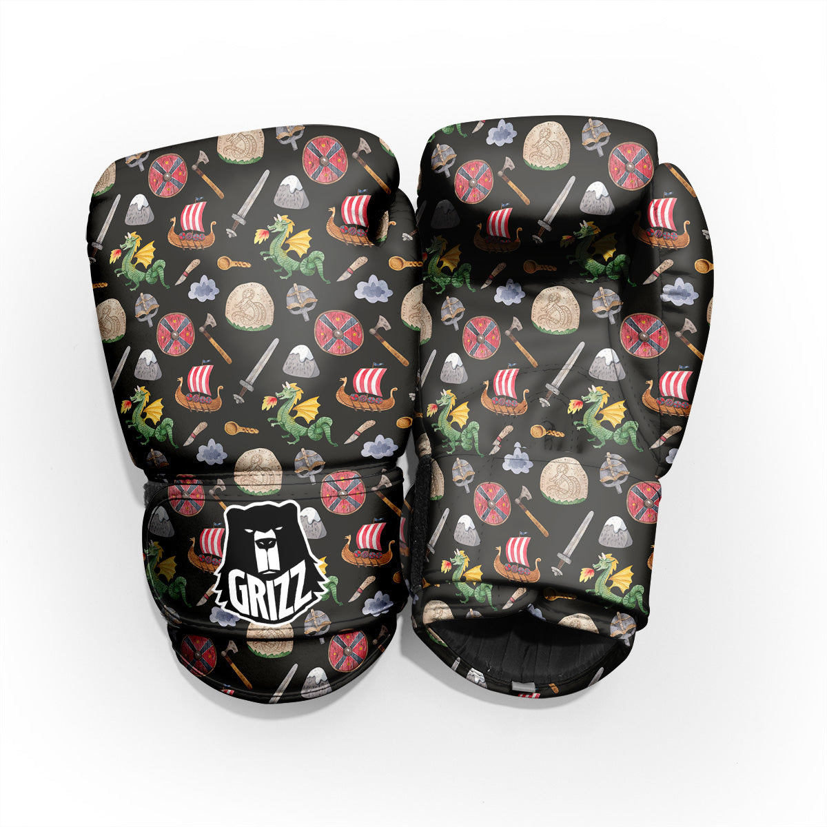 Vikings Watercolor Cartoon Style Print Pattern Pro Boxing Glove