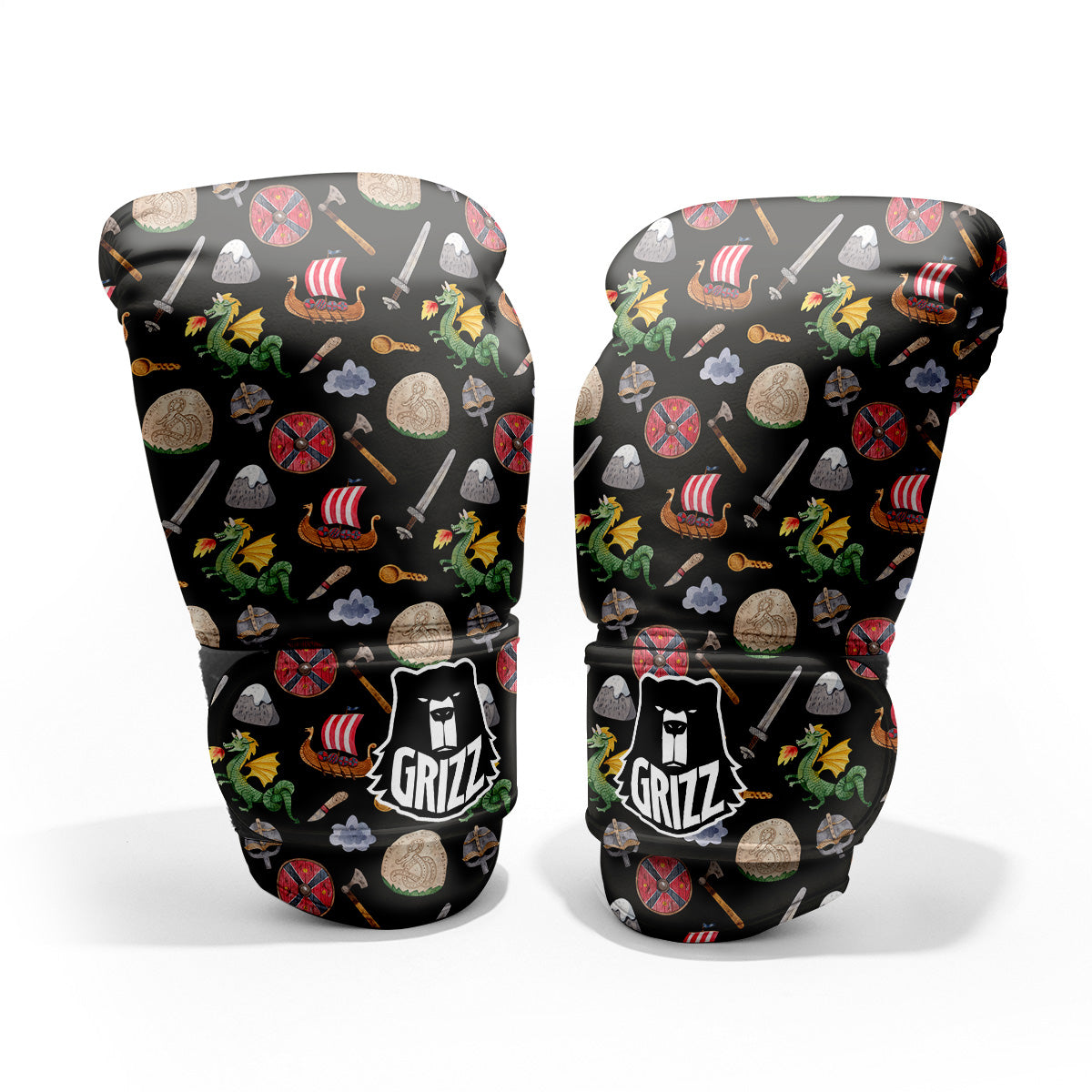 Vikings Watercolor Cartoon Style Print Pattern Pro Boxing Glove