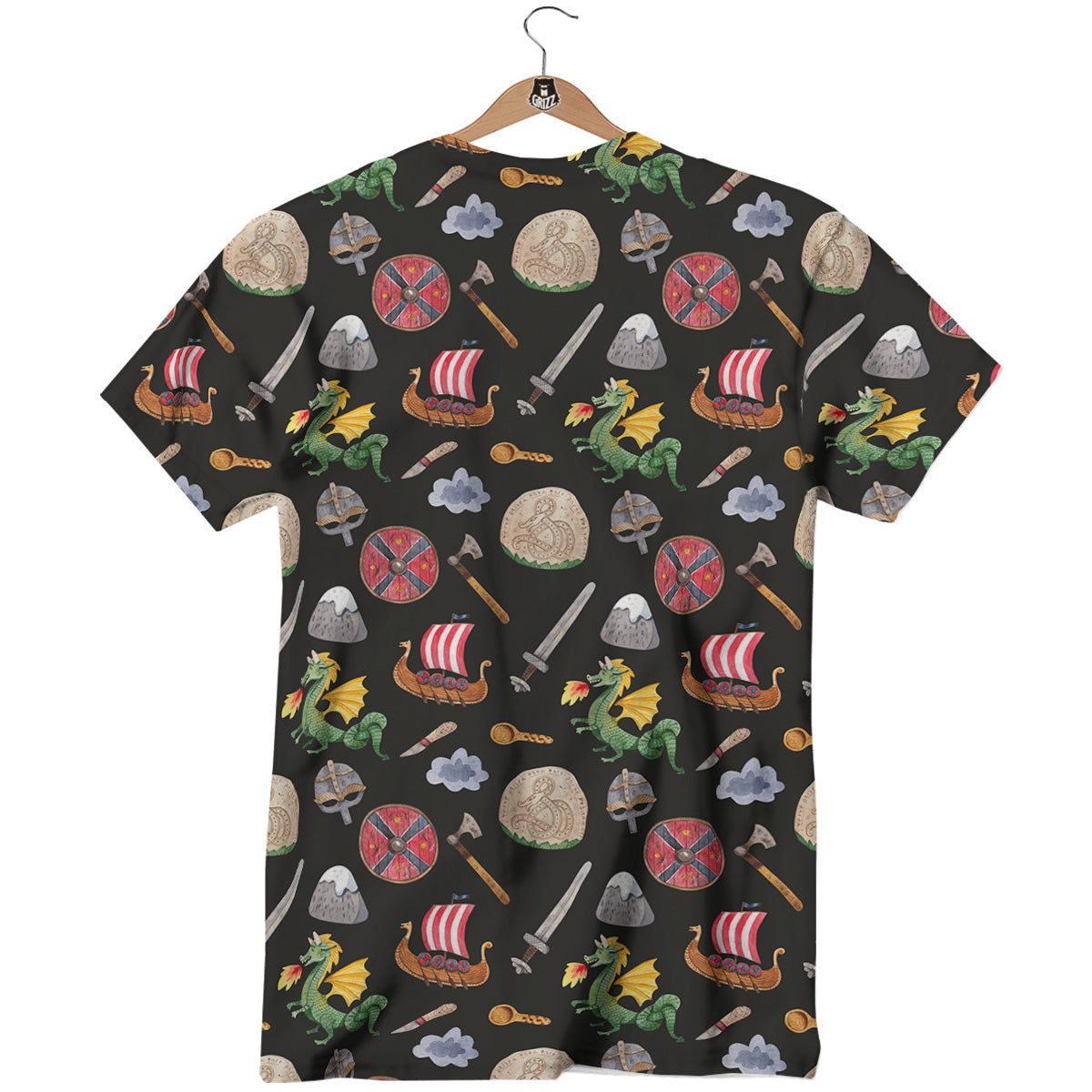 Vikings Watercolor Cartoon Style Print Pattern T-Shirt-grizzshop