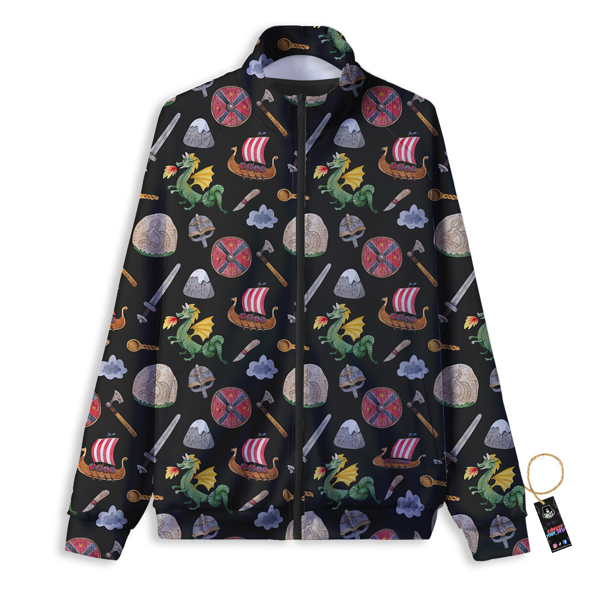 Vikings Watercolor Cartoon Style Print Pattern Track Jacket-grizzshop