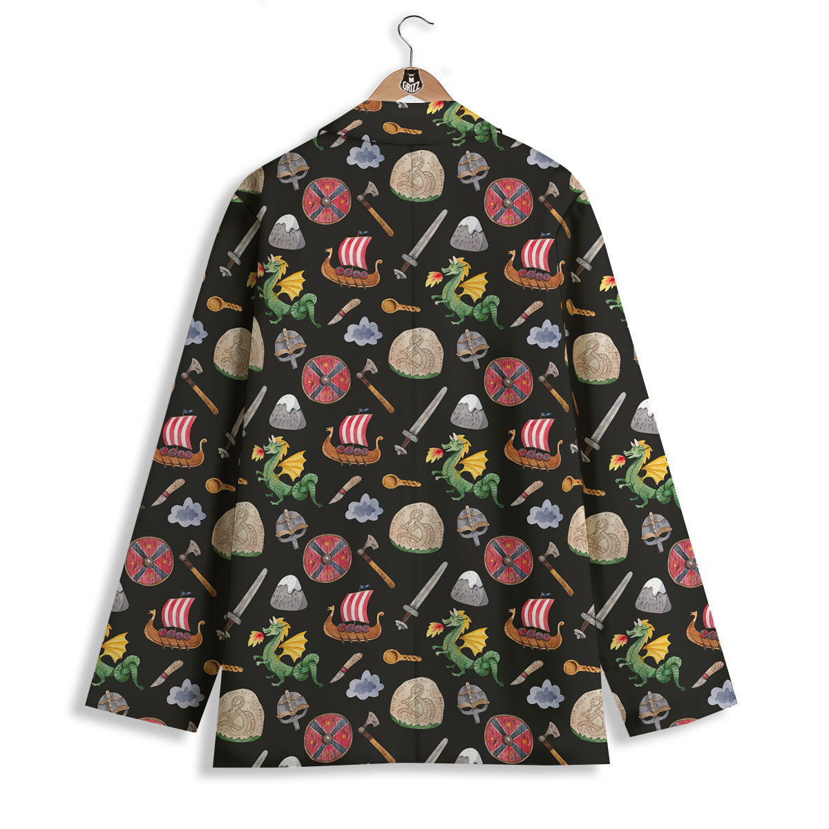 Vikings Watercolor Cartoon Style Print Pattern Women's Blazer-grizzshop