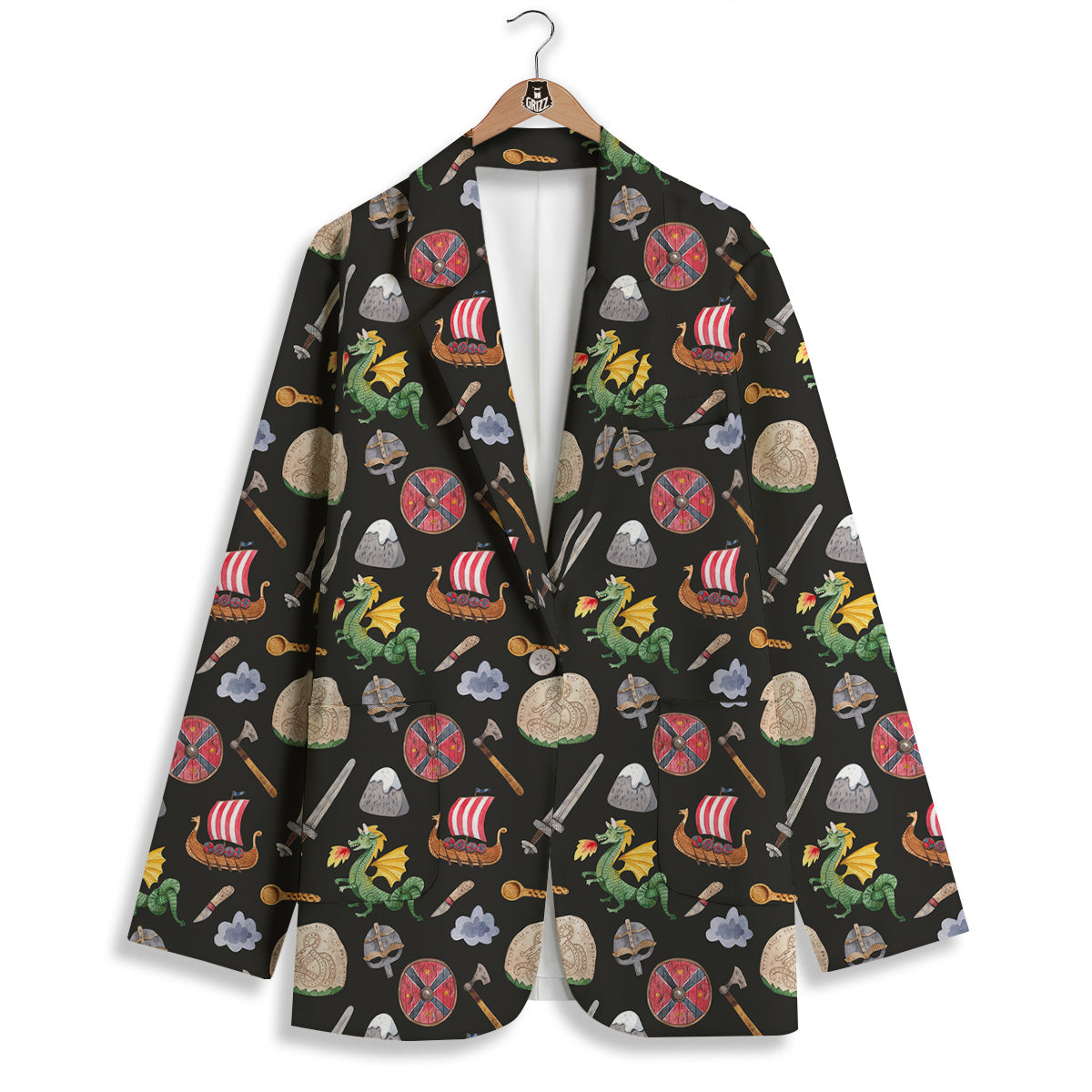 Vikings Watercolor Cartoon Style Print Pattern Women's Blazer-grizzshop