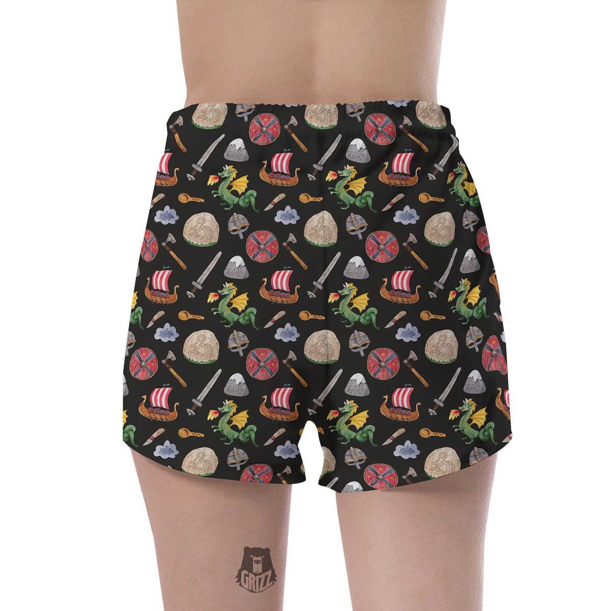 Vikings Watercolor Cartoon Style Print Pattern Women's Shorts-grizzshop