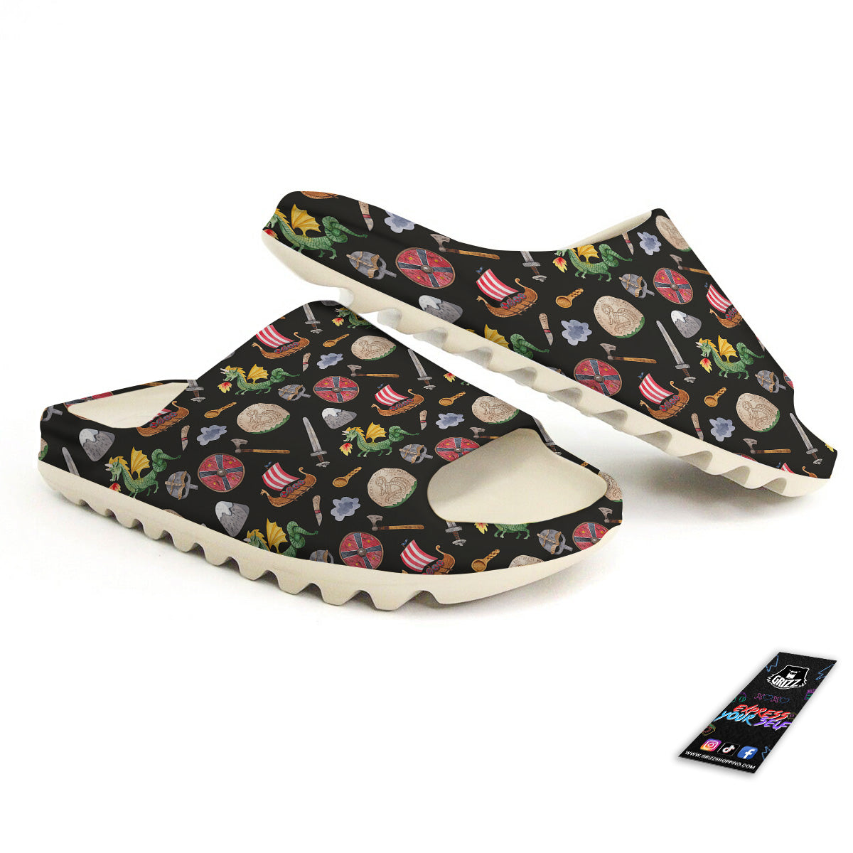 Vikings Watercolor Cartoon Style Print Pattern Sandals-grizzshop
