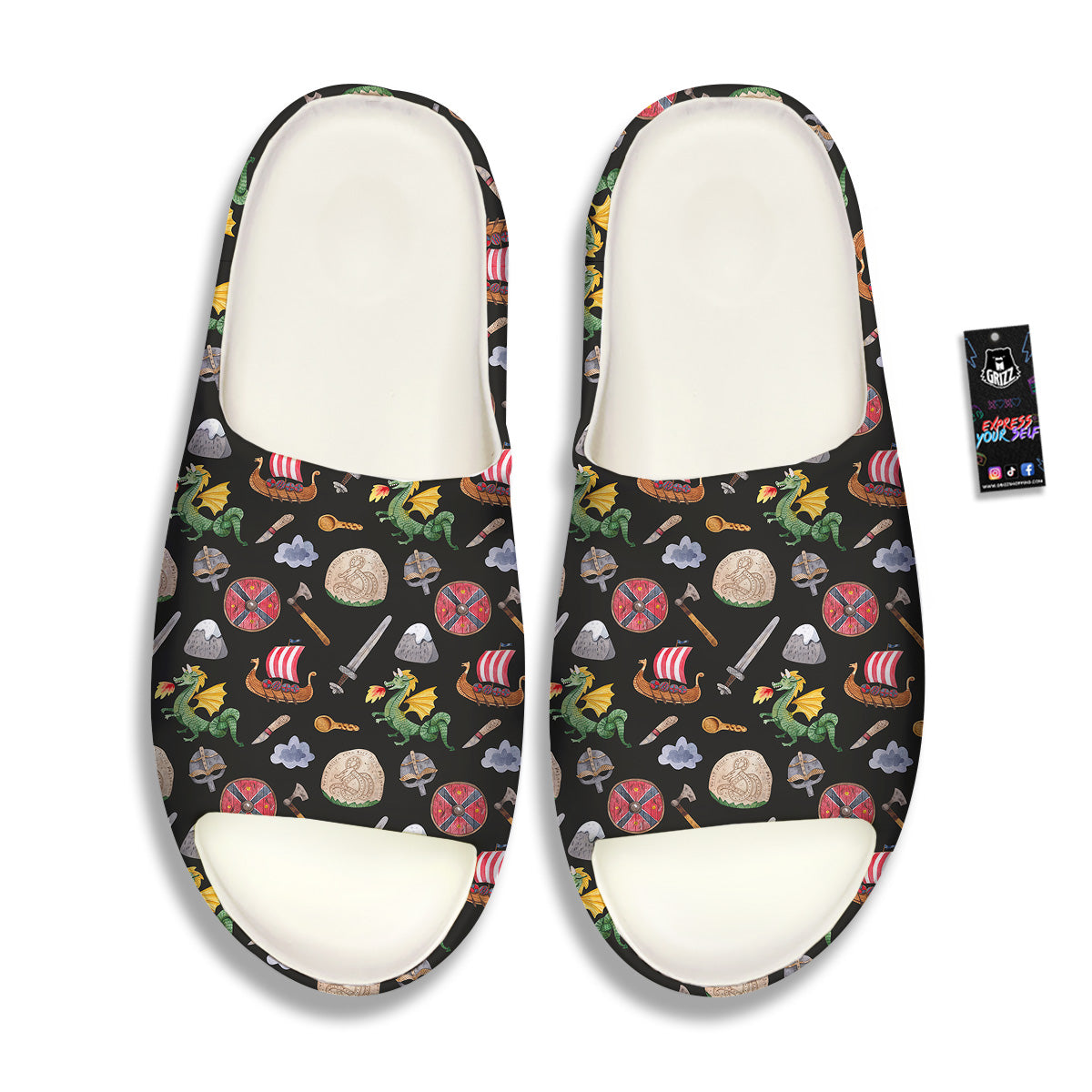 Vikings Watercolor Cartoon Style Print Pattern Sandals-grizzshop