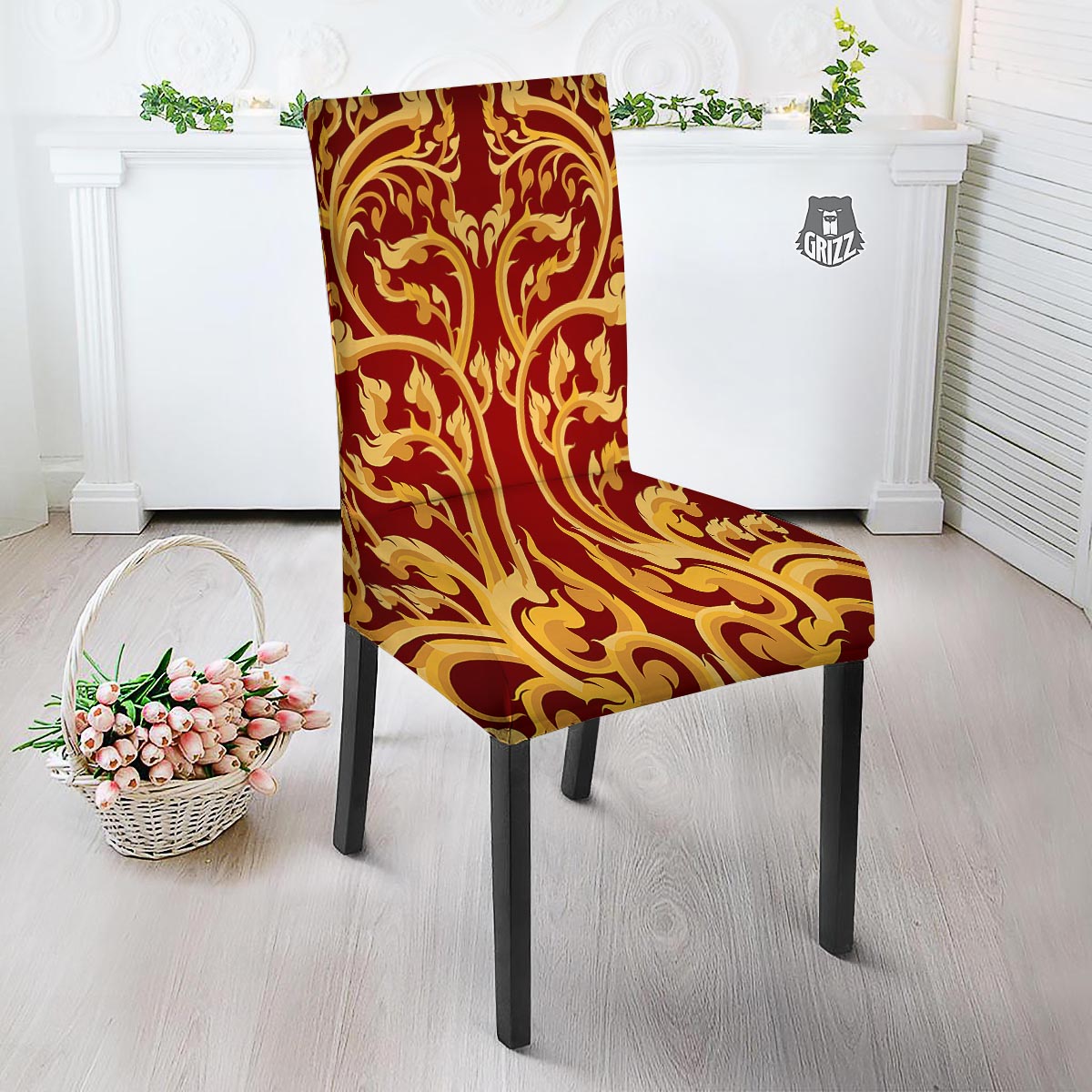 Vines Thai Winding Print Dining Chair Slipcover-grizzshop