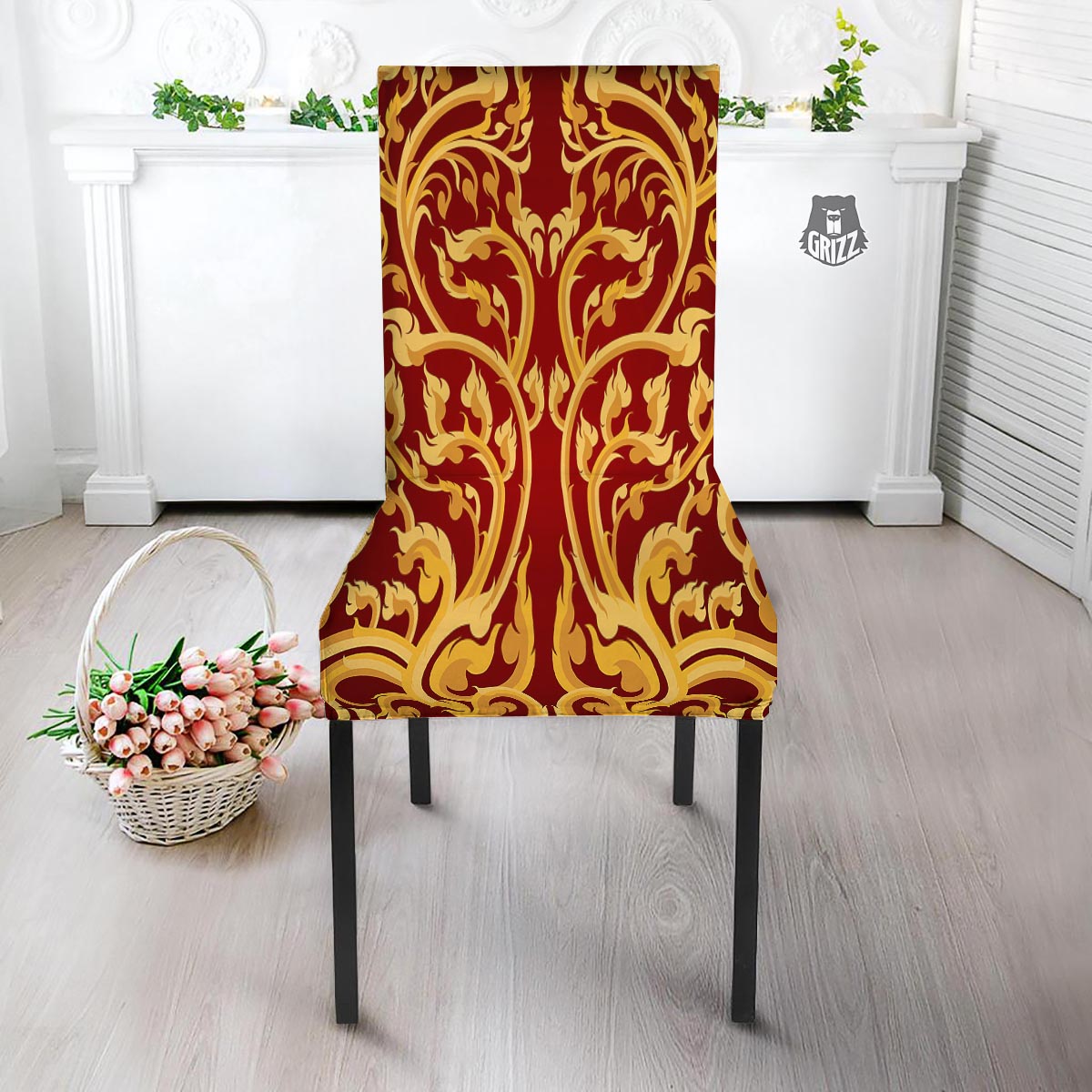 Vines Thai Winding Print Dining Chair Slipcover-grizzshop