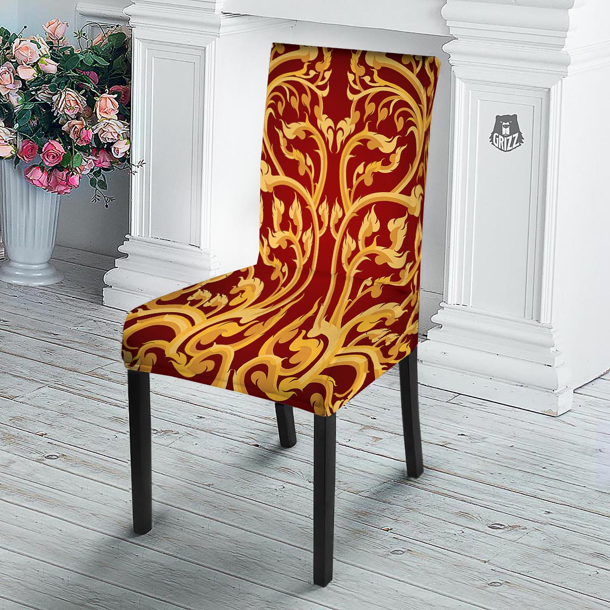 Vines Thai Winding Print Dining Chair Slipcover-grizzshop