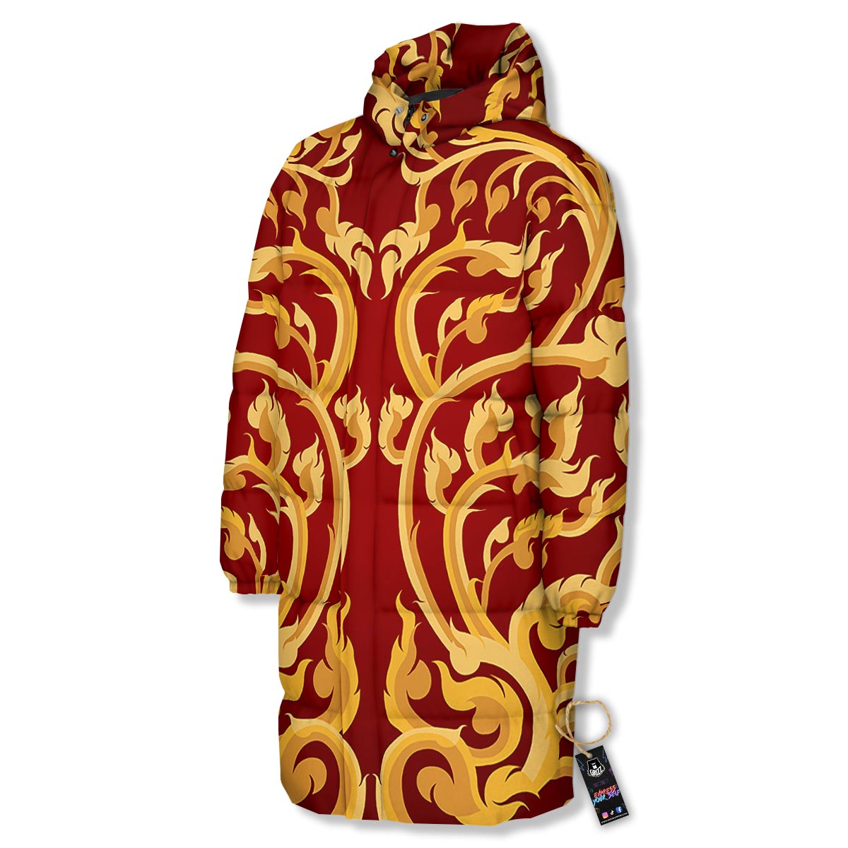 Vines Thai Winding Print Long Down Jacket-grizzshop