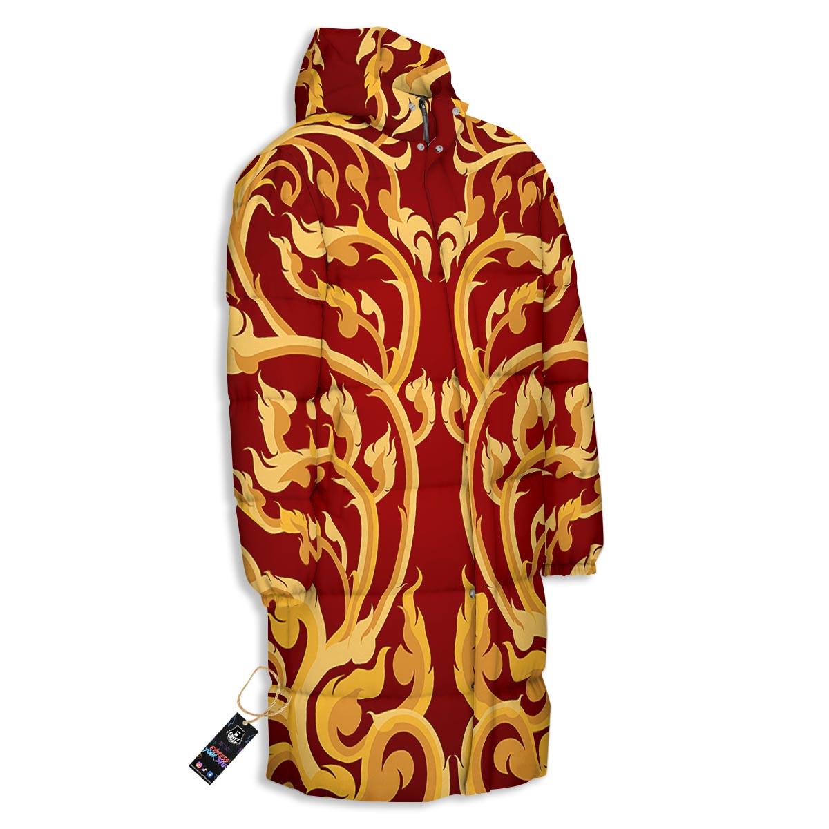Vines Thai Winding Print Long Down Jacket-grizzshop