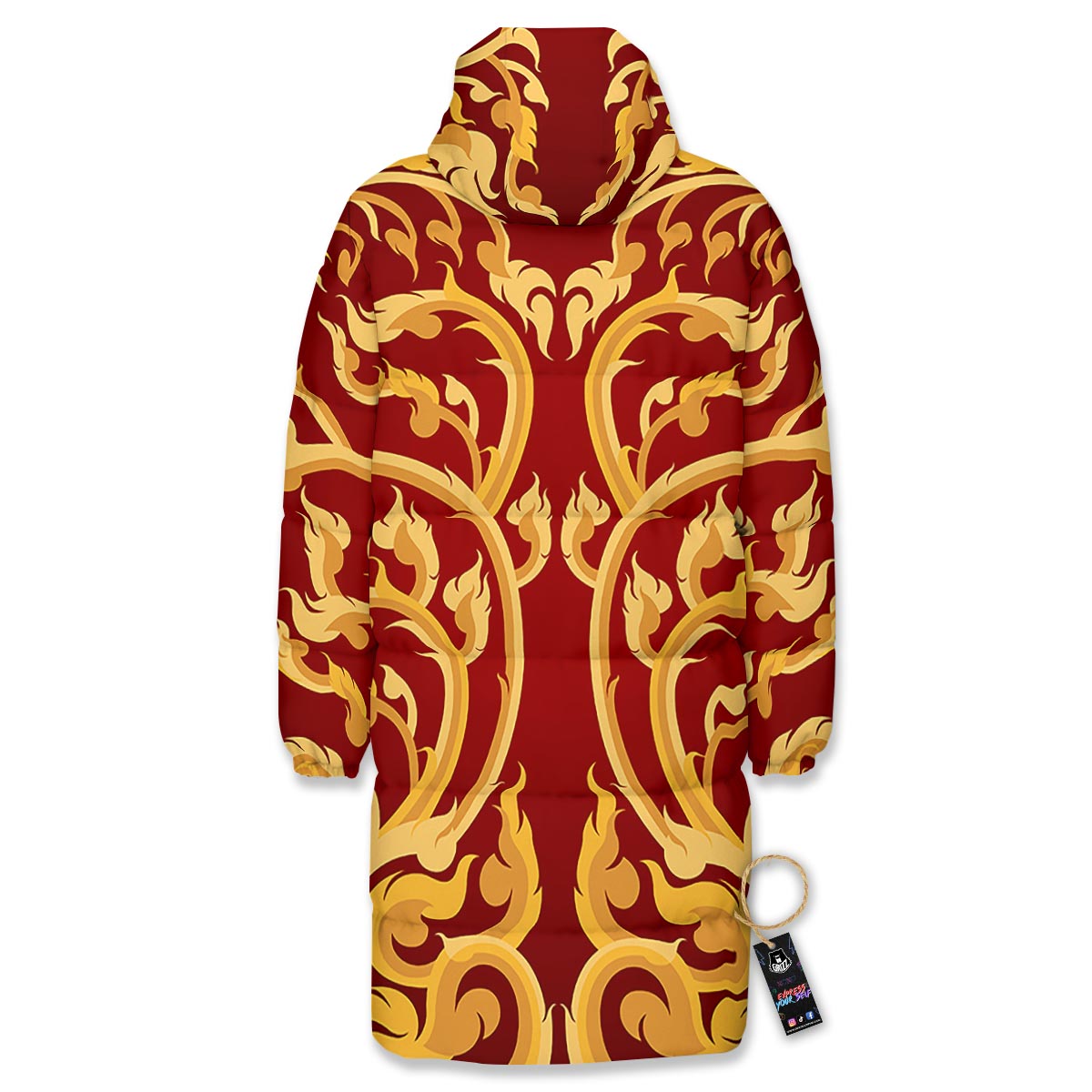 Vines Thai Winding Print Long Down Jacket-grizzshop