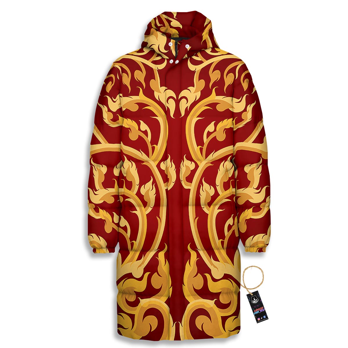 Vines Thai Winding Print Long Down Jacket-grizzshop