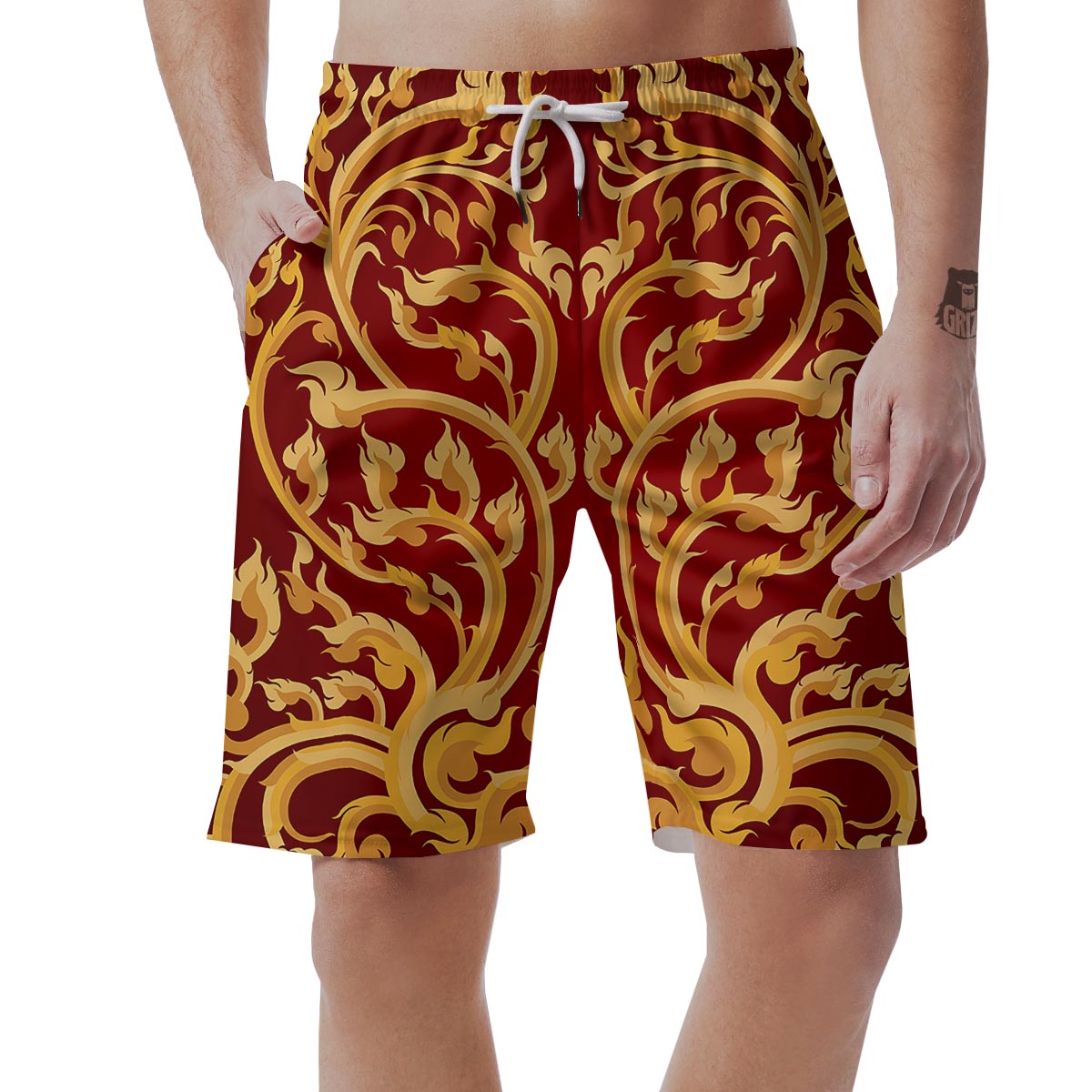Vines Thai Winding Print Men's Shorts-grizzshop