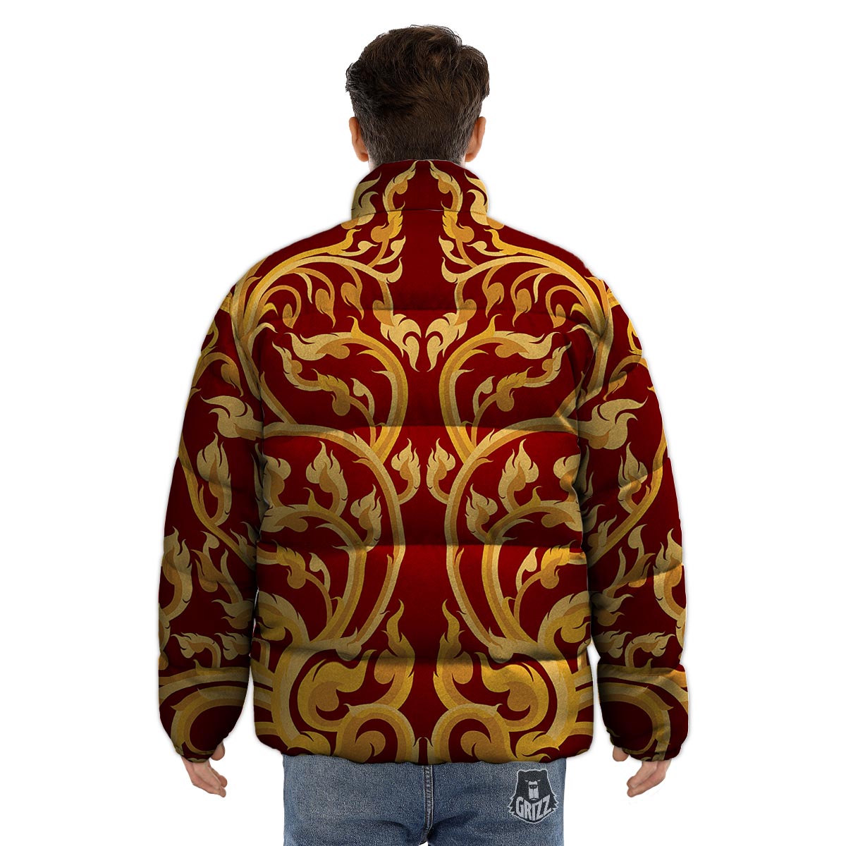 Vines Thai Winding Print Puffer Jacket-grizzshop