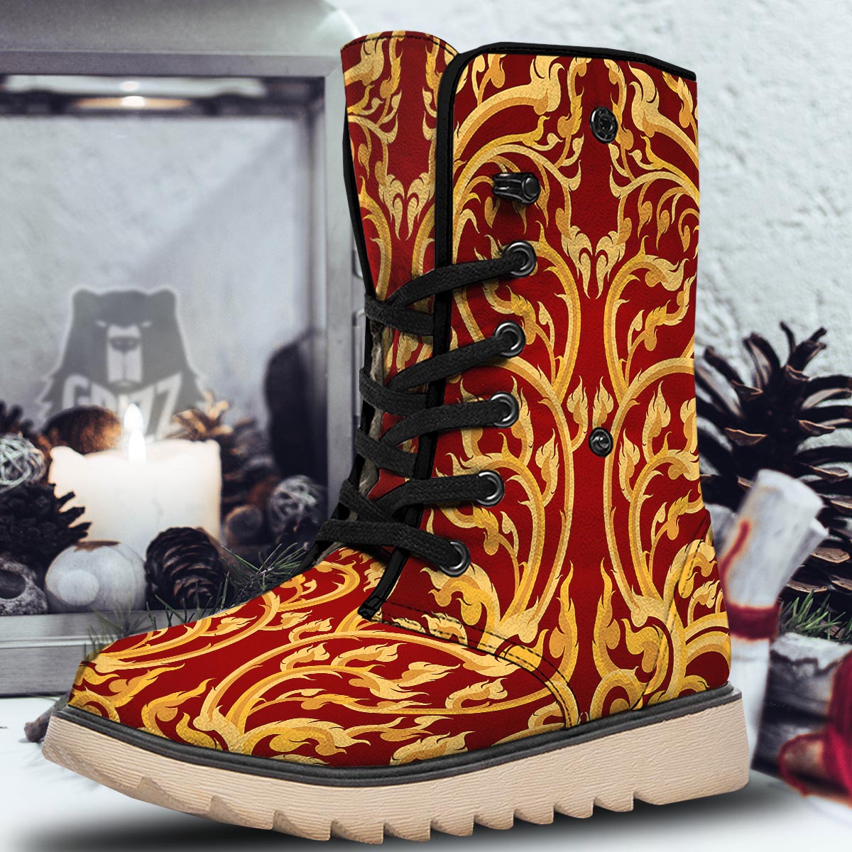 Vines Thai Winding Print Snow Boots-grizzshop