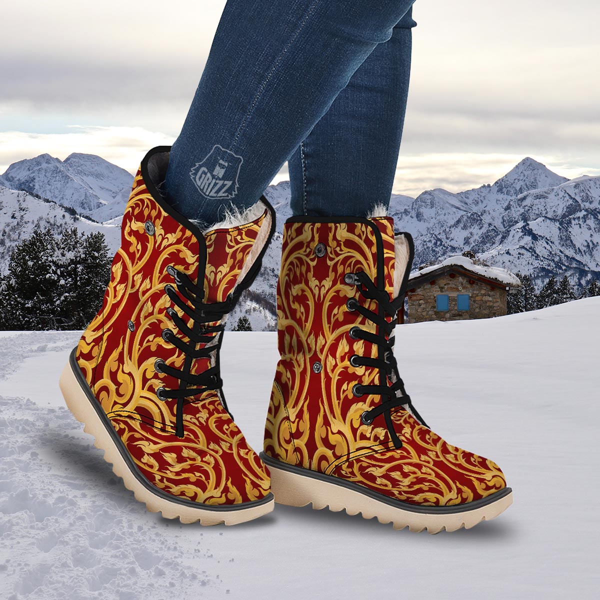 Vines Thai Winding Print Snow Boots-grizzshop