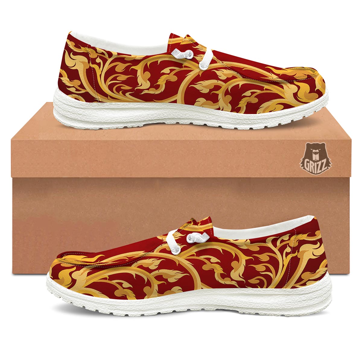 Vines Thai Winding Print White Loafers-grizzshop