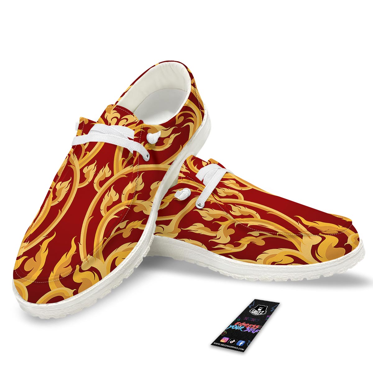 Vines Thai Winding Print White Loafers-grizzshop