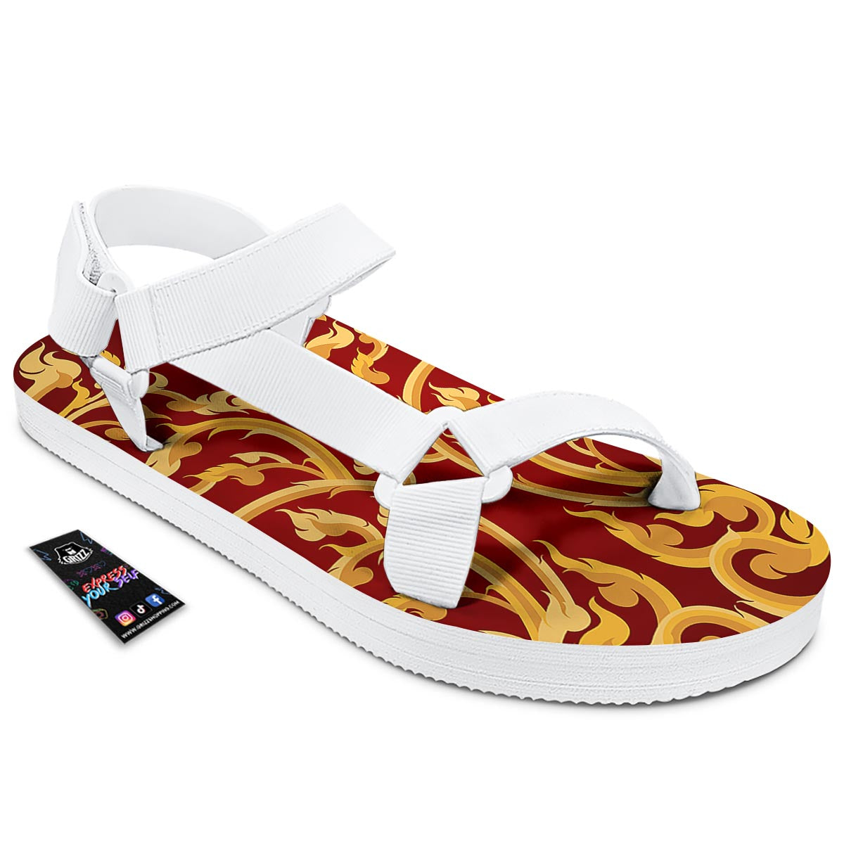 Vines Thai Winding Print White Open Toe Sandals-grizzshop
