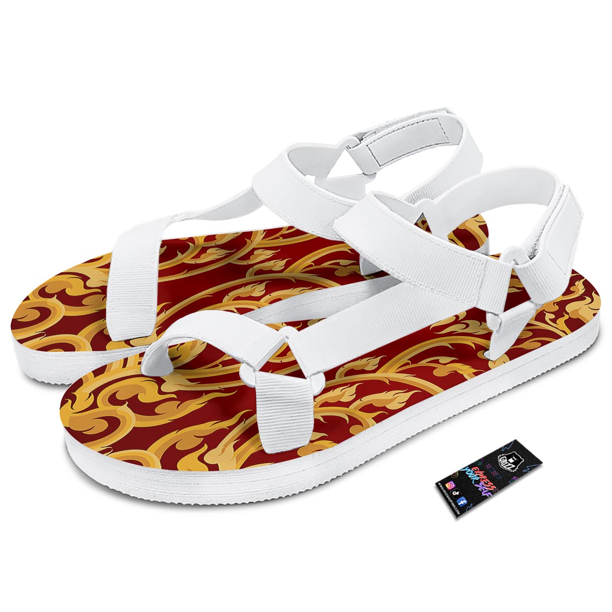 Vines Thai Winding Print White Open Toe Sandals-grizzshop