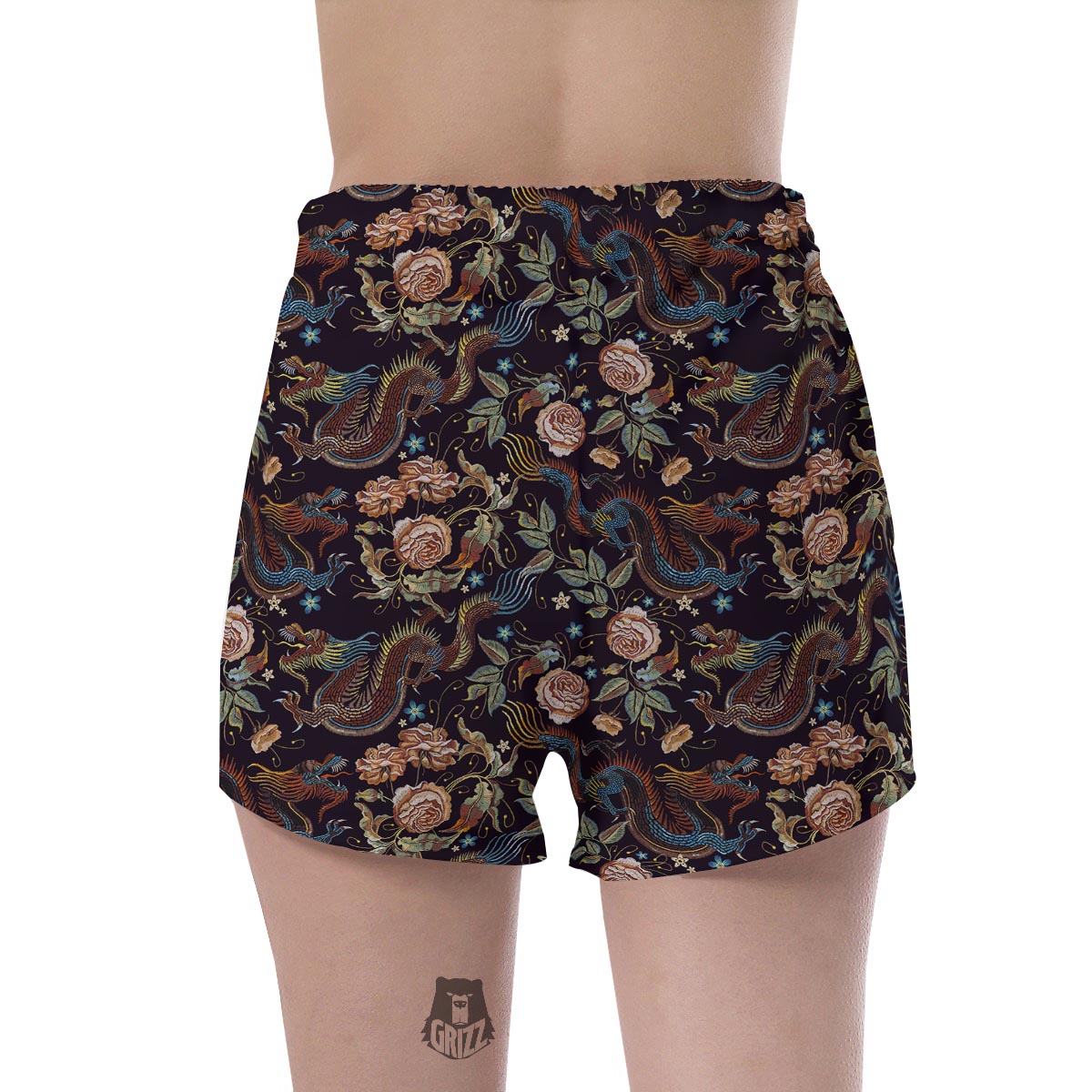 Vintage Chinese Dragon Floral Print Women's Shorts-grizzshop