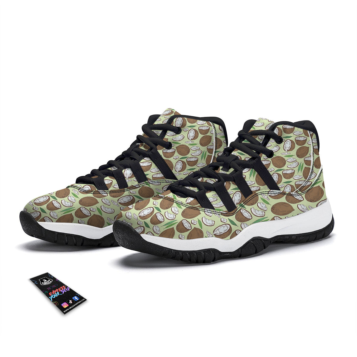 Vintage Coconut Print Pattern Black Bball Shoes-grizzshop