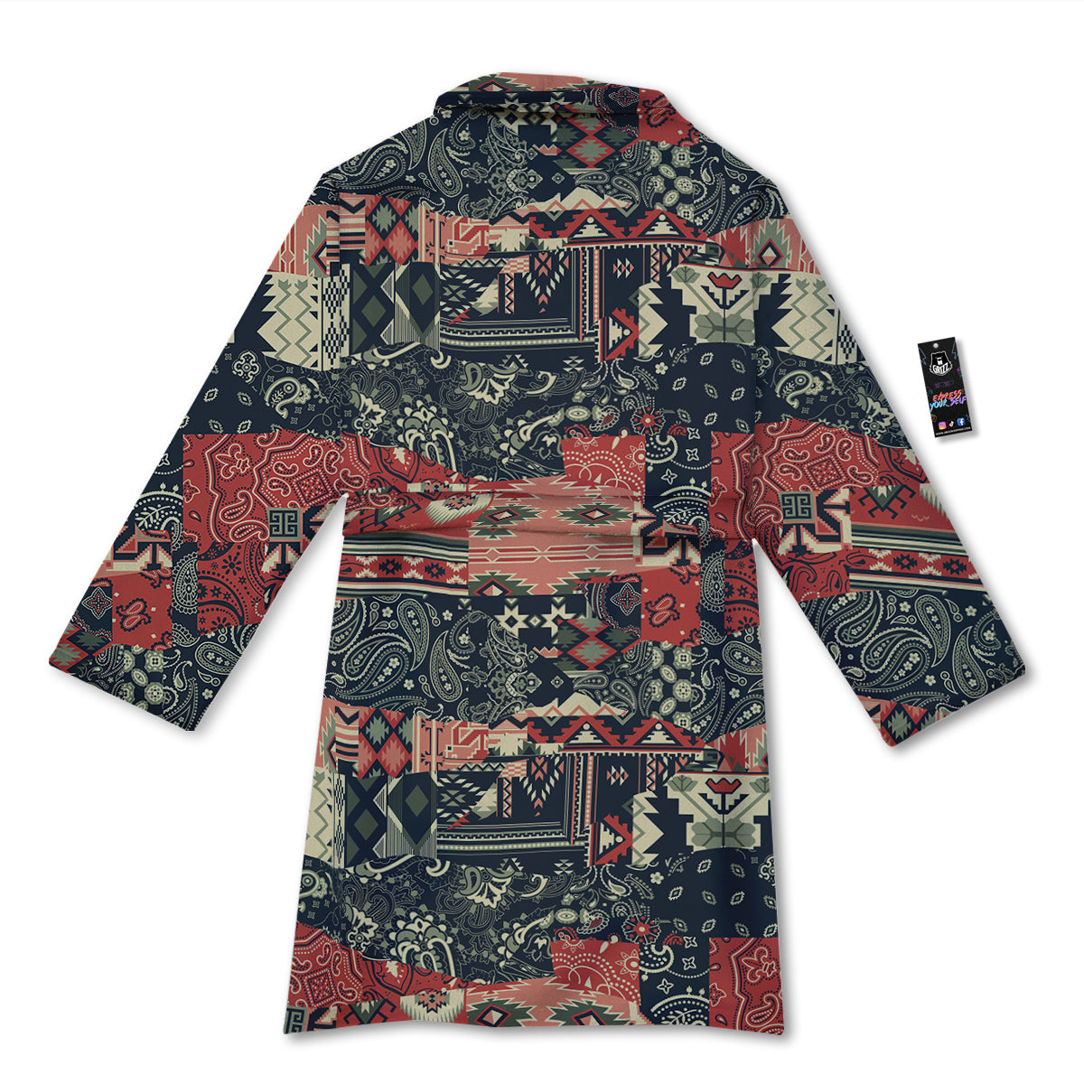 Vintage Color Bandana Patchwork Abstract Print Pattern Bathrobe-grizzshop