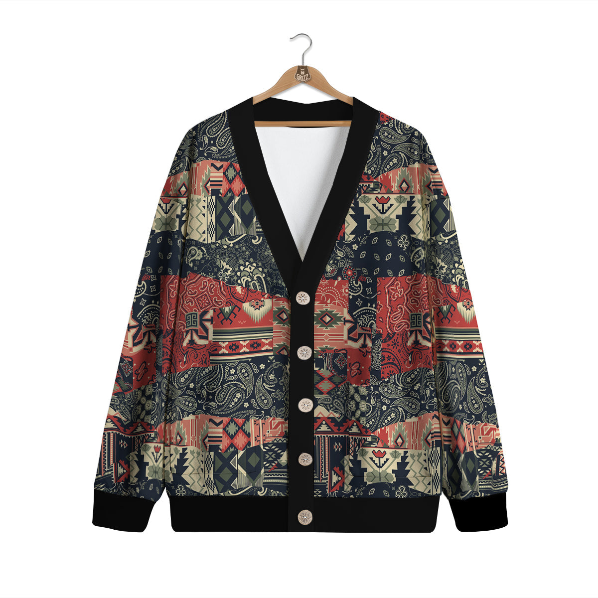 Vintage Color Bandana Patchwork Abstract Print Pattern Cardigan-grizzshop