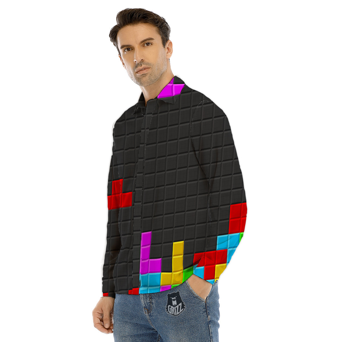 Vintage Color Bandana Patchwork Abstract Print Pattern Men's Dress Shirts-grizzshop