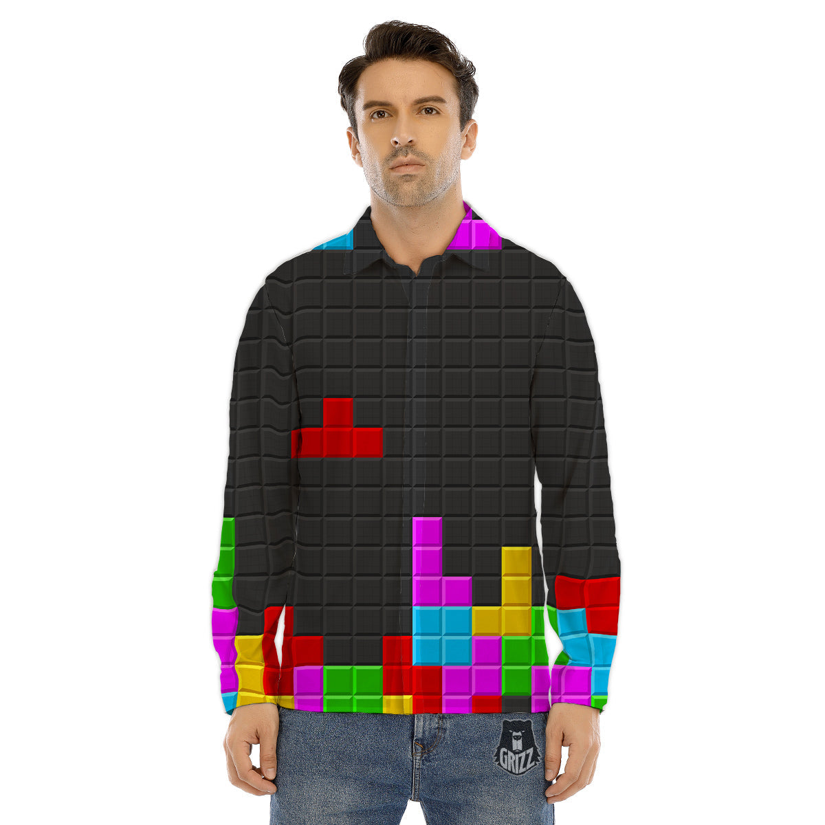 Vintage Color Bandana Patchwork Abstract Print Pattern Men's Dress Shirts-grizzshop