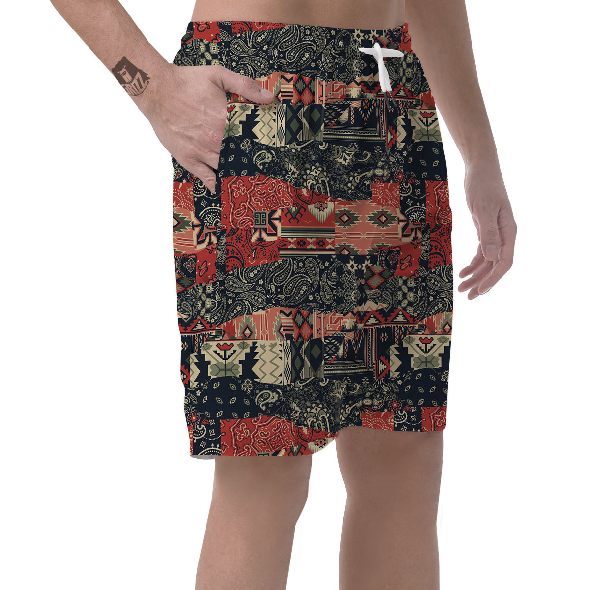 Vintage Color Bandana Patchwork Abstract Print Pattern Men's Shorts-grizzshop