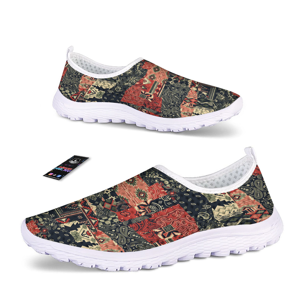 Vintage Color Bandana Patchwork Abstract Print Pattern Nurse Shoes-grizzshop