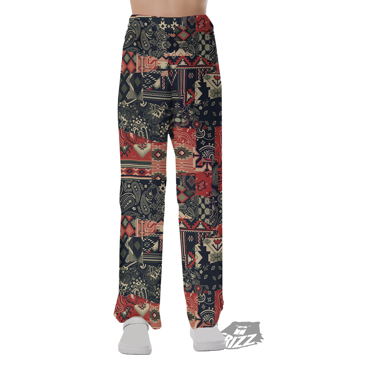 Vintage Color Bandana Patchwork Abstract Print Pattern Pajama Pants-grizzshop