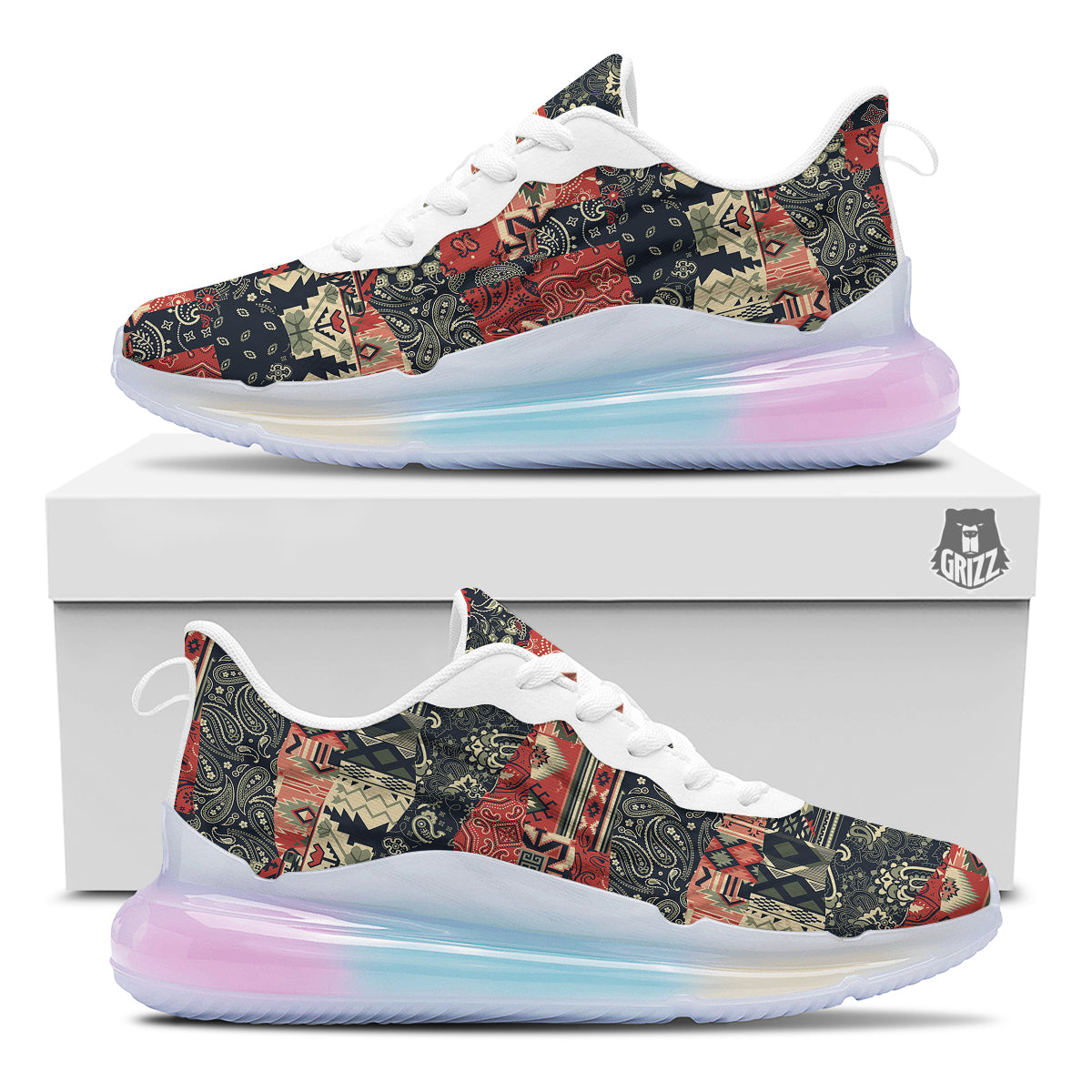 Vintage Color Bandana Patchwork Abstract Print Pattern Running Sneakers-grizzshop