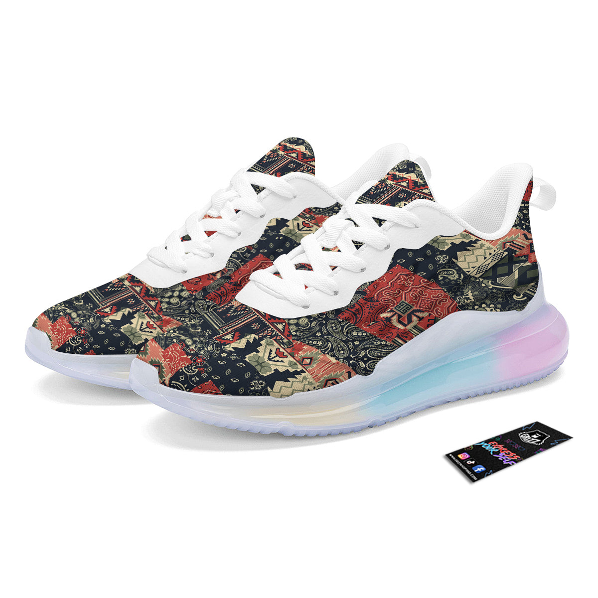 Vintage Color Bandana Patchwork Abstract Print Pattern Running Sneakers-grizzshop