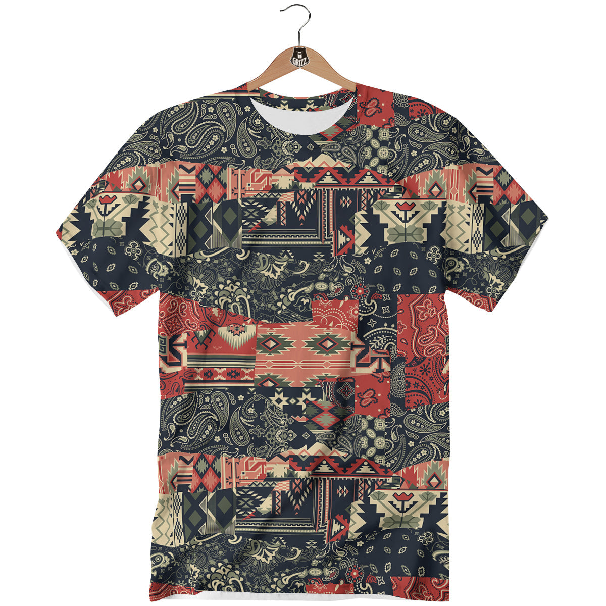 Vintage Color Bandana Patchwork Abstract Print Pattern T-Shirt-grizzshop