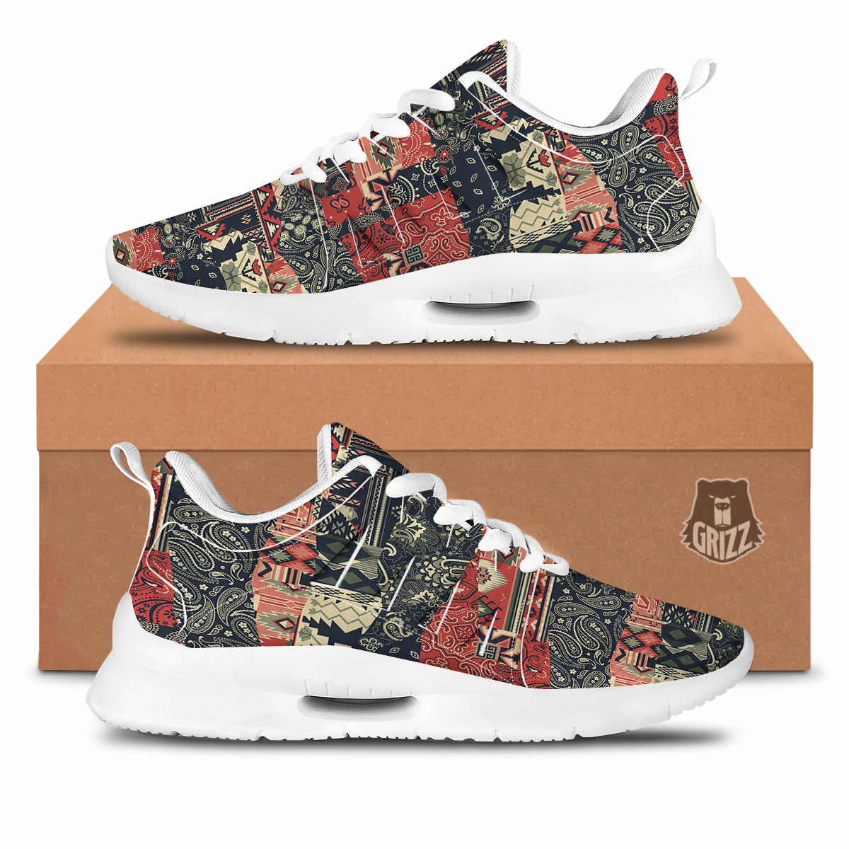 Vintage Color Bandana Patchwork Abstract Print Pattern Tennis Shoes-grizzshop