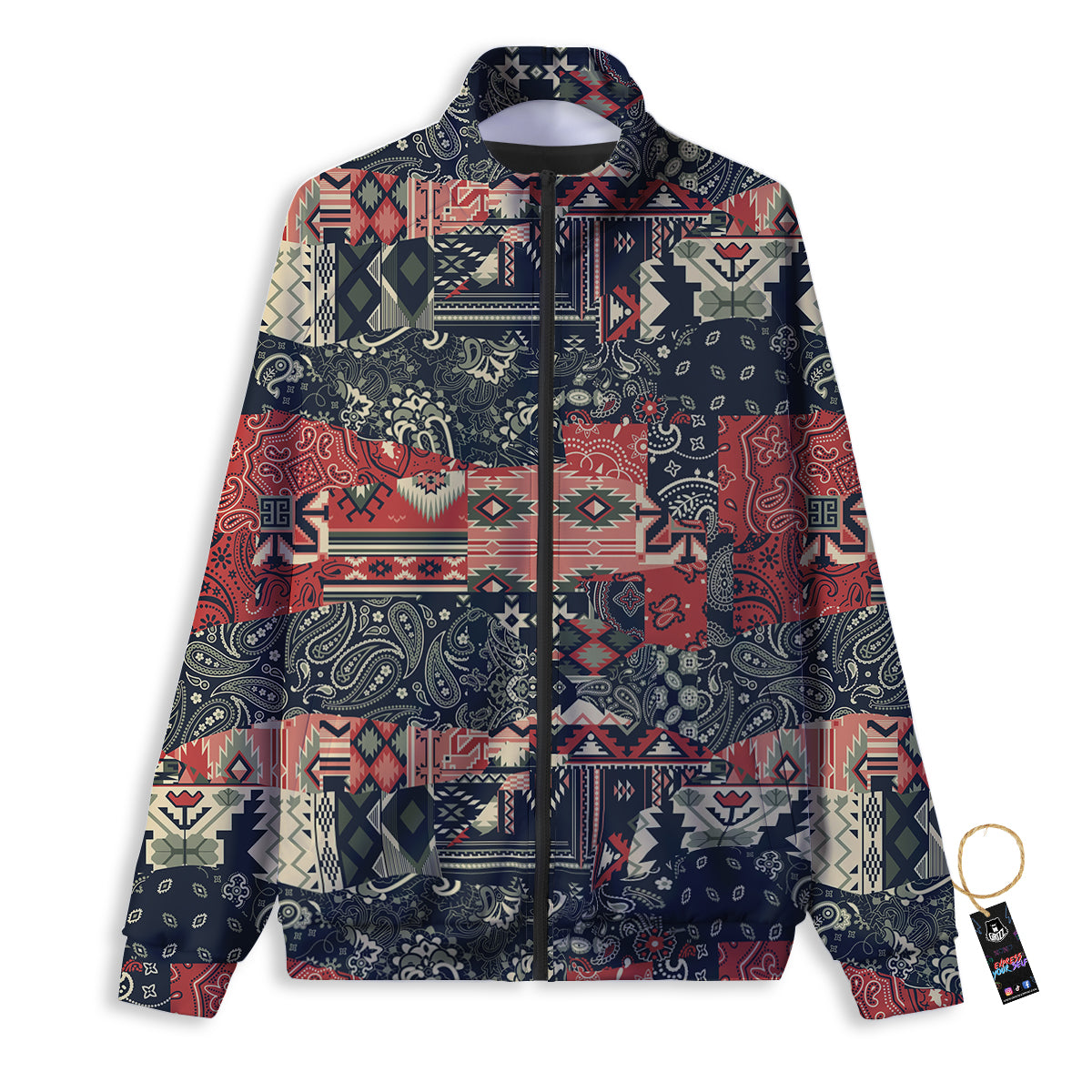 Vintage Color Bandana Patchwork Abstract Print Pattern Track Jacket-grizzshop