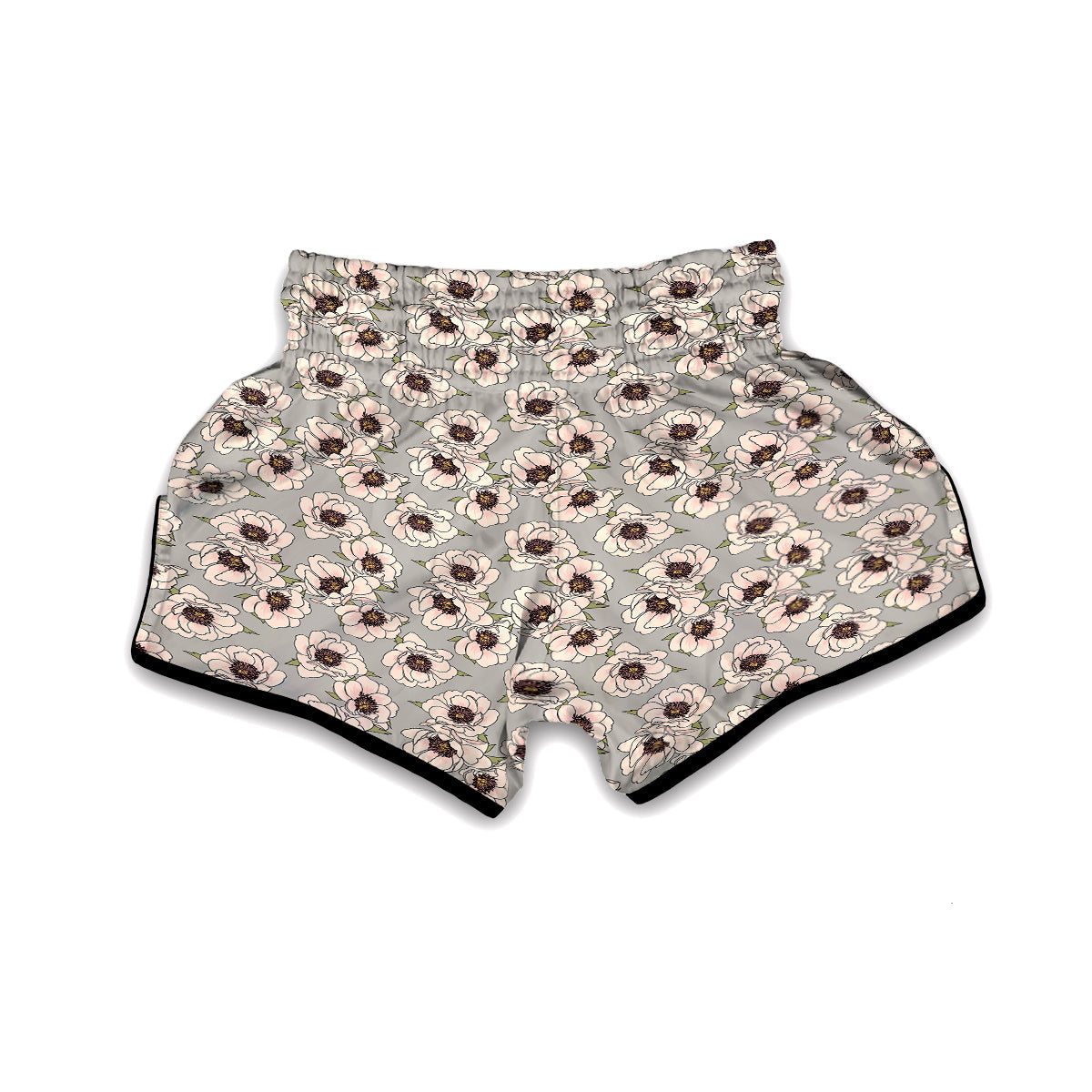 Vintage Color Gardenia Floral Print Pattern Muay Thai Boxing Shorts-grizzshop