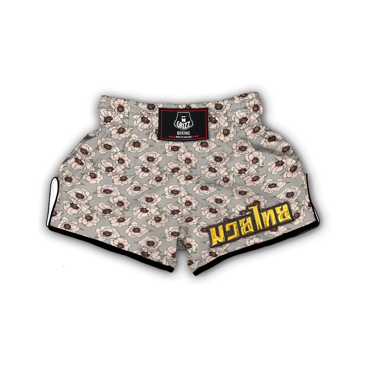Vintage Color Gardenia Floral Print Pattern Muay Thai Boxing Shorts-grizzshop