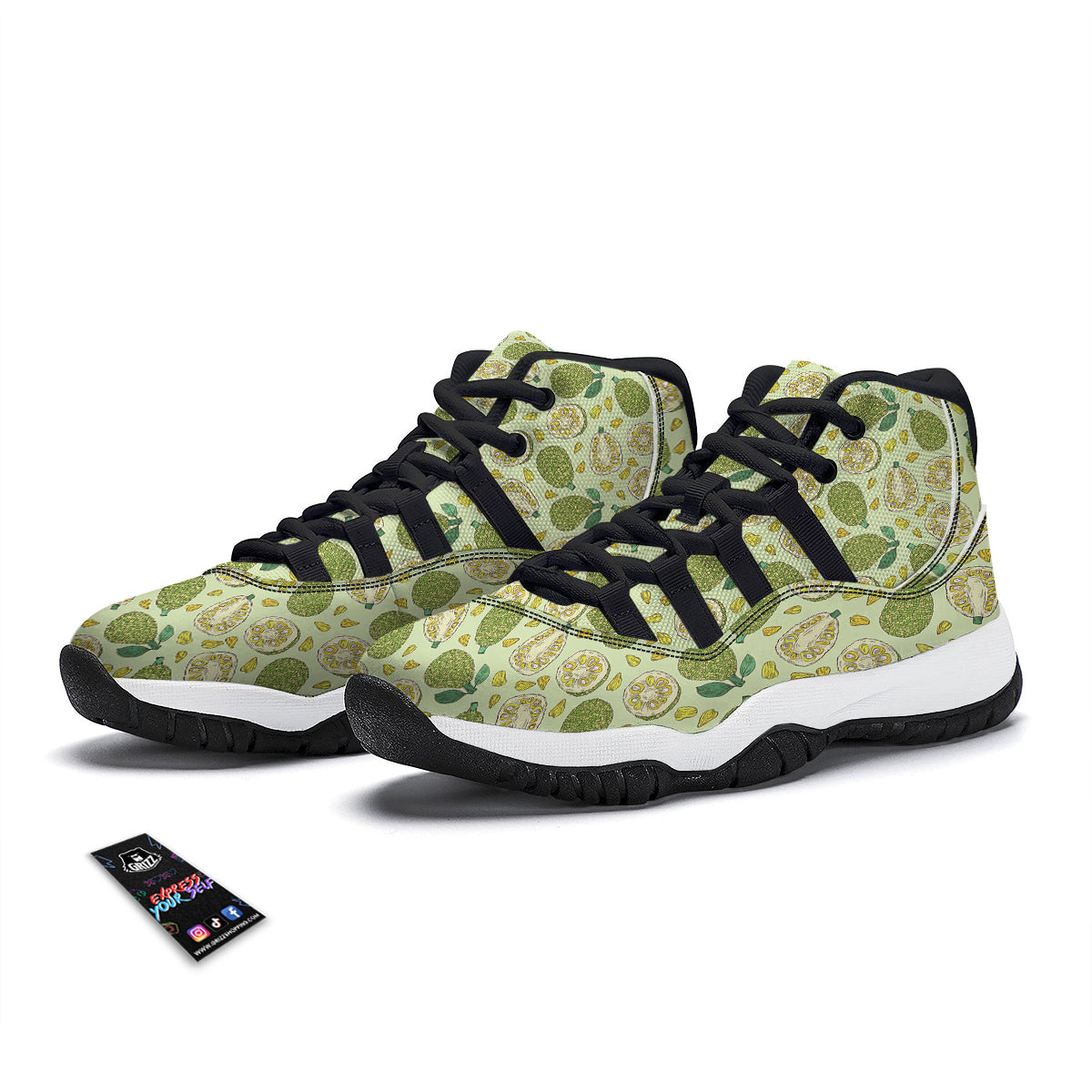 Vintage Color Jackfruit Print Pattern Black Bball Shoes-grizzshop
