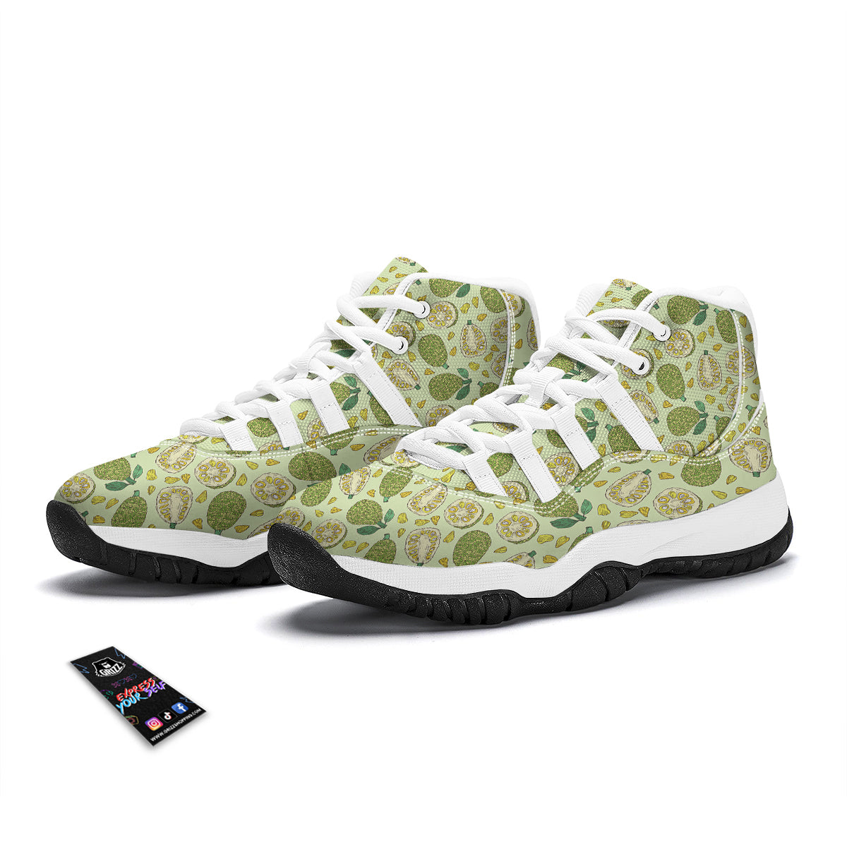 Vintage Color Jackfruit Print Pattern White Bball Shoes-grizzshop